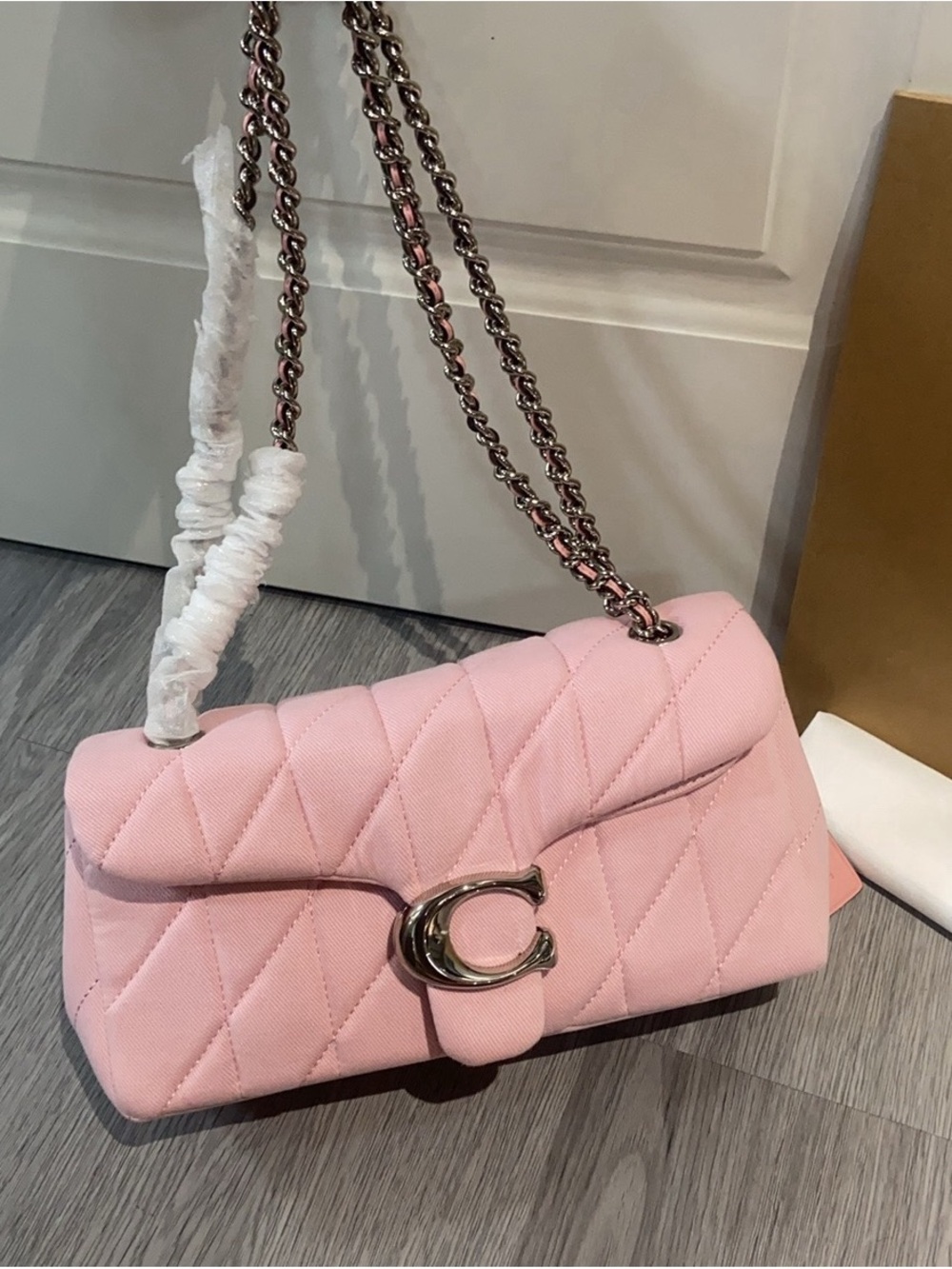Coach Quilted Pink Chain Shoulder Bag with Silver Hardware